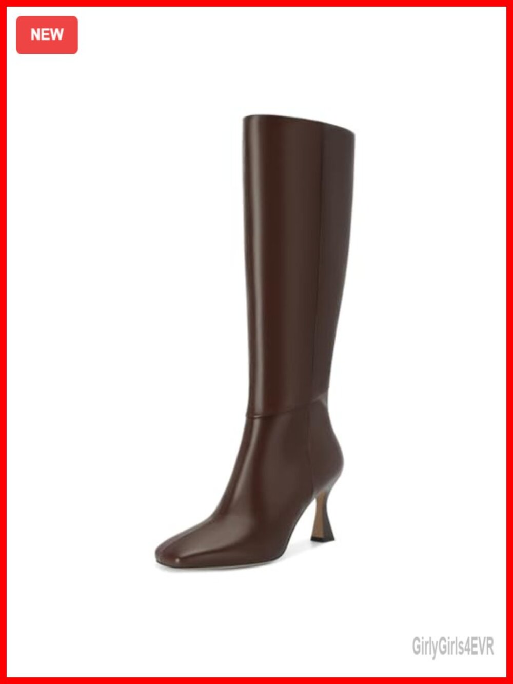 Vegan Leather Knee High Boots Kitten Heel Square Toe Side Zip Dress Boots